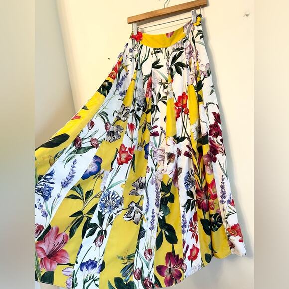 Rococo Sand yellow floral maxi skirt satin spring summer circle skirt - Picture 4 of 11